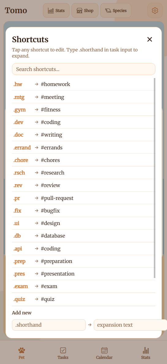 Task shortcuts on a phone
